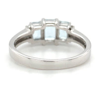 14k White Gold Three Stone Genuine Natural Aquamarine Ring with Diamonds (#J279)