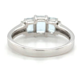14k White Gold Three Stone Genuine Natural Aquamarine Ring with Diamonds (#J279)