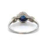 Art Deco 18k Gold .79ct Genuine Natural Sapphire Ring Hand Engraved (#J6402)
