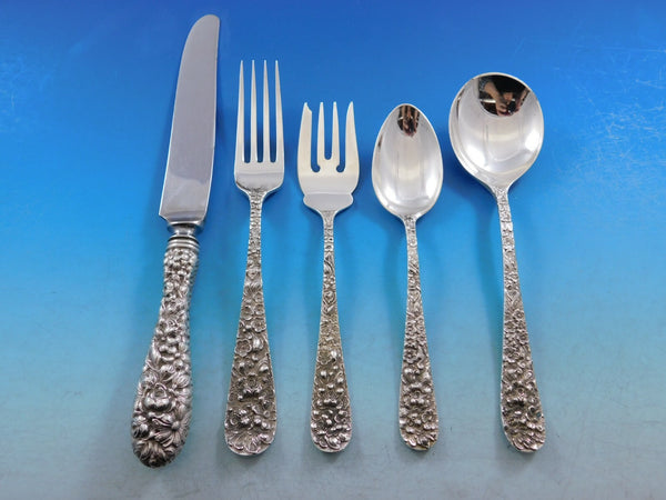 Rose by Stieff Sterling Silver Flatware Set For 8 Service 45 Pieces Repousse