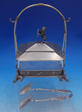 Rogers Silverplate Box 3pc for Sardines w/3D Lion Finial and Sardine Tong #7274