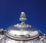 Portuguese .833 Silver Tea Set 4pc Brick Motif Roses Gothic Archway w/Tray #7213