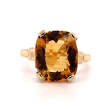 10k Yellow Gold 4.18 Carat Cushion Cut Genuine Natural Citrine Ring (#J5755)
