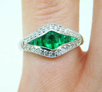 18k Gold Specialty Cut Fine Genuine Natural Emerald and Diamond Ring (#J5124)