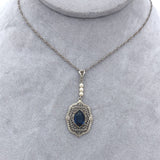 10k White Gold Filigree Art Deco Pendant with Original Paperclip Chain (#J6201)