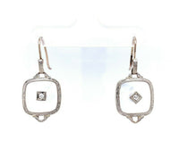 14k Gold Art Deco Genuine Natural Rock Crystal Quartz Dangle Earrings (#J5506)