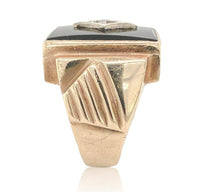10k Gold Men's Genuine Natural Black Onyx and Diamond Ring Size 7 (#J6630)