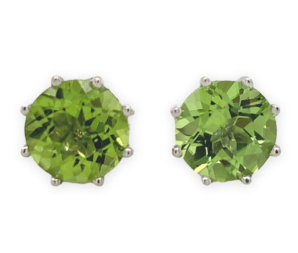 A Pair of Platinum 2.81 Carat TW Genuine Natural Peridot Stud Earrings (#J6966)