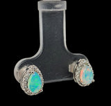 Platinum Pear Shape Australian Genuine Opal Diamond Halo Stud Earrings (#J7425)