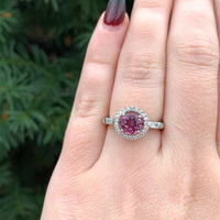 14k Gold Hot Pink Genuine Natural Tourmaline and Diamond Halo Ring (#J6364)
