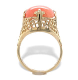 10k Yellow Gold 7.36 Carat Genuine Natural Coral Filigree Ring Size 6 (#J7369)