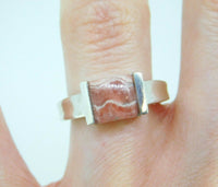 Sterling 8mm Pink Genuine Natural Rhodochrosite Cabochon Ring Square (#J5046)