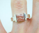 Sterling 8mm Pink Genuine Natural Rhodochrosite Cabochon Ring Square (#J5046)