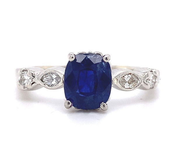 2.13ct Genuine Natural Sapphire Platinum Ring with Diamonds Jewelry (#J5779)