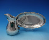 Portuguese Sterling Silver Creamer and Underplate Green Stone Rope Border #4988