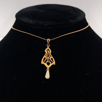 10k Yellow Gold Lavaliere with Freshwater Pearl and Paste Stone (#J6058)