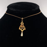10k Yellow Gold Lavaliere with Freshwater Pearl and Paste Stone (#J6058)