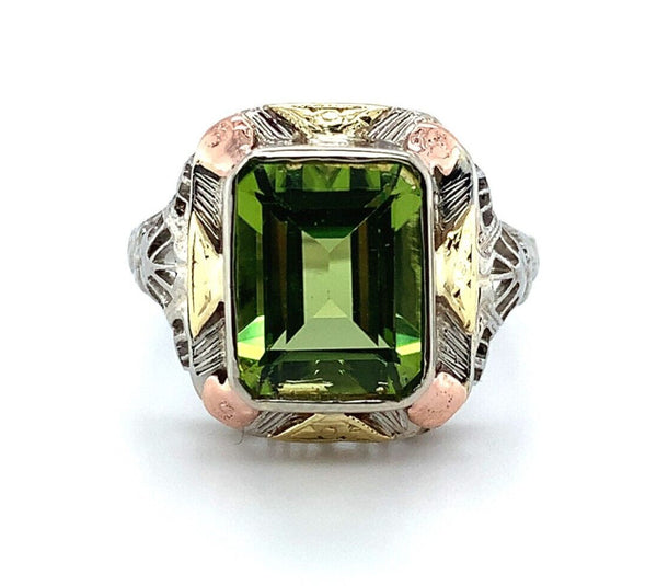 10k Tri-Color 2.55ct Genuine Natural Peridot Filigree Ring Jewelry (#J5818)