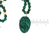 14k Gold Genuine Natural Malachite 8mm Bead Strand and Carved Enhancer (#J5499)