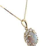 14k Yellow Gold .67ct Australian Genuine Opal Pendant w/ Diamond Halo (#J7427)