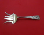 Duhme Sterling Silver Beef Fork with Flowers 6 3/8" Acid Etched Silverware