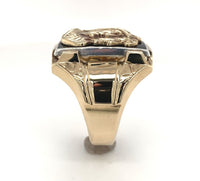 10k Yellow Gold Men's Double Warrior Gold Cameo Ring Black Enamel (#J6181)