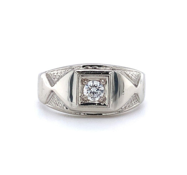 14k White Gold Men's .19ct Genuine Natural Diamond Ring Jewelry (#J5647)