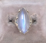 14k White Gold 9.58ct Marquise Genuine Natural Moonstone Filigree Ring (#J5712)
