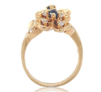 14k Gold Bypass Style Floral Ring w/Genuine Natural Diamond and Sapphires #J6622