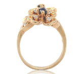 14k Gold Bypass Style Floral Ring w/Genuine Natural Diamond and Sapphires #J6622