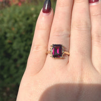 14k Gold Ring w/ Emerald Cut 3.51 Carat Genuine Natural Rhodolite Garnet #J6411