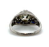 Art Deco Platinum 1.31ct Diamond Ring w/Lab-Created Sapphires GIA Report #J5928