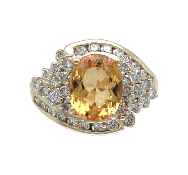 14k Yellow Gold 2.95 Carat Precious Genuine Natural Topaz Diamond Ring (#7112)
