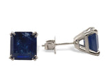 Platinum 4.05 Carat TW Blue Genuine Natural Sapphire Stud Earrings (#J7518)