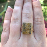 10k Gold Genuine Natural Tiger's Eye Men's Double Warrior Cameo Ring (#J6220)