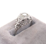 Art Deco 14k White Gold 1/2ct Genuine Natural Diamond Filigree Ring (#J6020)