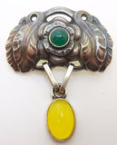 Georg Jensen 2008 Edition Sterling Silver Agate Chrysoprase Pin Jewelry (#J3403)