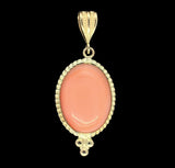 14k Yellow Gold Natural 3.77 Carat Oval Genuine Natural Coral Pendant (#J7435)