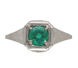 18k White Gold Filigree Art Deco .39ct Genuine Natural Emerald Ring (#J7199)