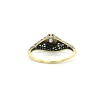 14k Yellow Gold Art Deco Genuine Natural Diamond Filigree Ring (#J5444)