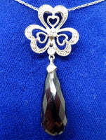 14k Gold Briolette Cut Genuine Natural Smoky Quartz Pendant w/ Diamonds (#J3715)