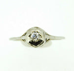 Art Deco 14k White Gold Genuine Natural Diamond Filigree Ring .10ct (#J839)