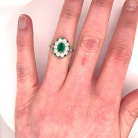 Fine Platinum Genuine Natural Emerald and Diamond Ring (#J4857)