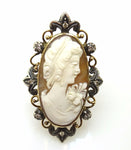 10k Gold Huge Oval Genuine Natural Cameo Ring with Diamonds (#J3735)