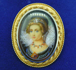 18k Hand Painted Genuine Natural Diamond Portrait Pin Pendant (#J5014)