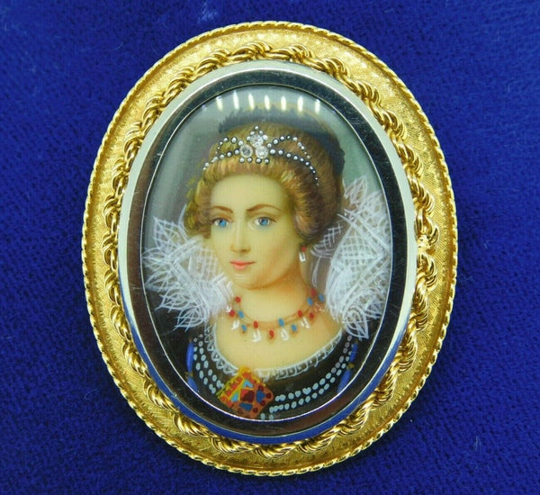 18k Hand Painted Genuine Natural Diamond Portrait Pin Pendant (#J5014)