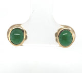 18k Yellow Gold A Grade Jadeite Jade Stud Earrings Bezel Set Jewelry (#J6684)