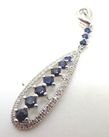 14k Gold Genuine Natural Blue Sapphire Drop Pendant with Diamonds (#J1102)