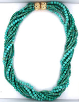 14k Yellow Gold Genuine Natural Sonora Turquoise Torsade Necklace (#J5645)