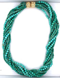 14k Yellow Gold Genuine Natural Sonora Turquoise Torsade Necklace (#J5645)